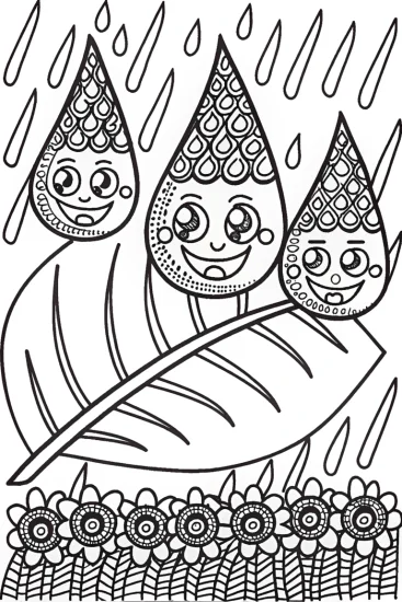 A coloring page of Whimsical Raindrop Race Coloring Page