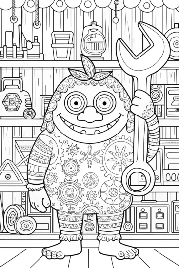 A coloring page of Monster in the Magical Workshop Coloring Page