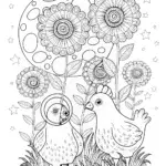 Chickens in a Galactic Garden Coloring Page