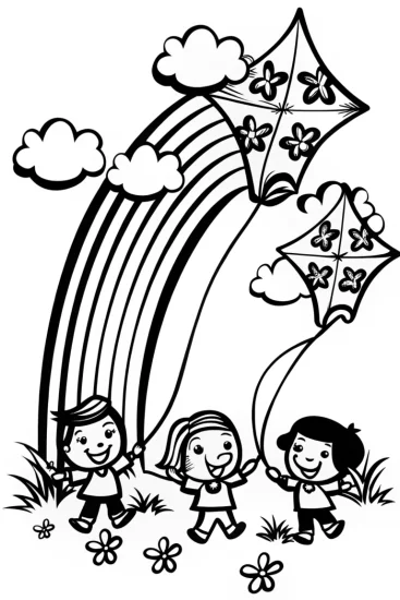 A coloring page of Rainbow Kite Festival Coloring Page