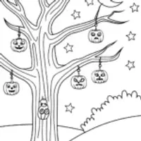 Whimsical Halloween Tree Coloring Page