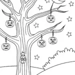 Whimsical Halloween Tree Coloring Page