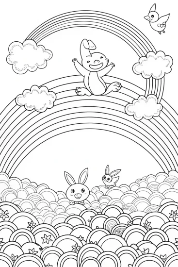A coloring page of Charmander’s Rainbow Adventure Coloring Page