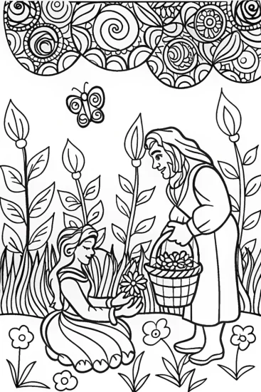 A coloring page of Belle and the Beast’s Secret Garden Coloring Page