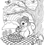 Sunset Squirrel’s Summer Feast Coloring Page