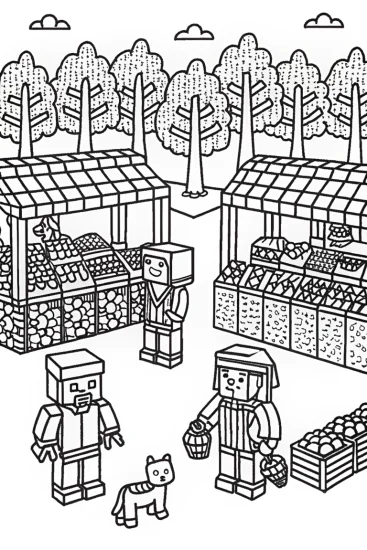 A coloring page of Minecraft Bazaar Adventure Coloring Page