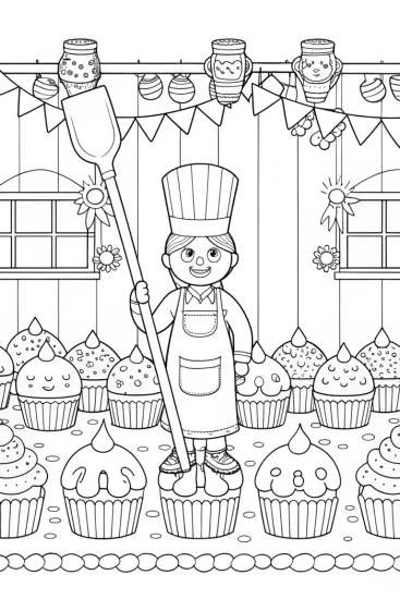 A coloring page of JJ’s Magical Bakery Adventure Coloring Page
