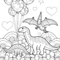 Dinosaur Parade in the Clouds Coloring Page
