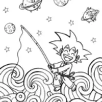Goku’s Galactic Fishing Expedition Coloring Page