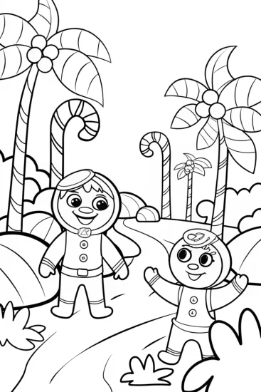 A coloring page of Gingerbread House Safari Coloring Page
