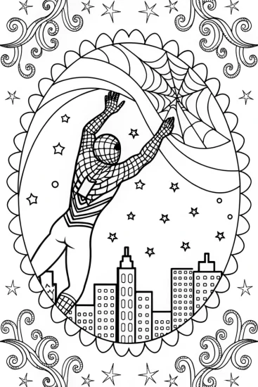 A coloring page of Miles Morales Cosmic Web Coloring Page