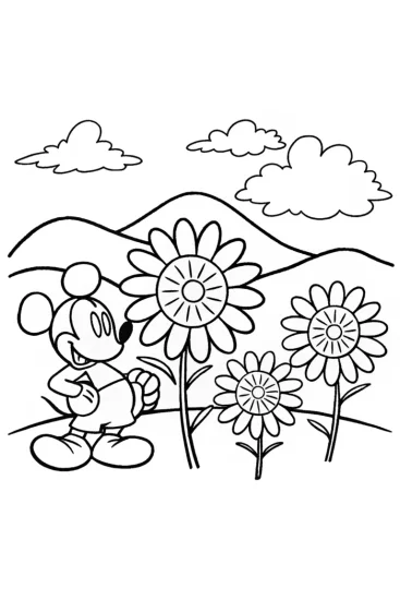 A coloring page of Mickey Mouse Magical Garden Coloring Page