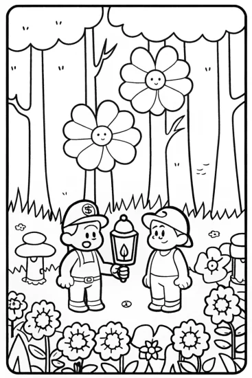 A coloring page of Mario and Luigi’s Enchanted Forest Adventure Coloring Page