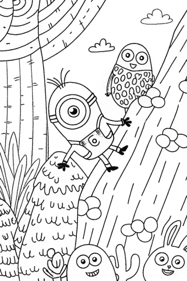 A coloring page of Minion’s Mountain Adventure Coloring Page