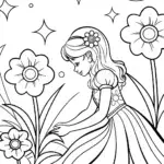 The Princess and the Starlit Garden Coloring Page