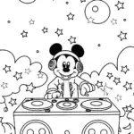 Mickey Mouse Halloween DJ Coloring Page