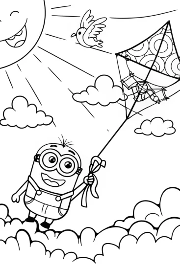 A coloring page of Minion’s Magical Kite Adventure Coloring Page