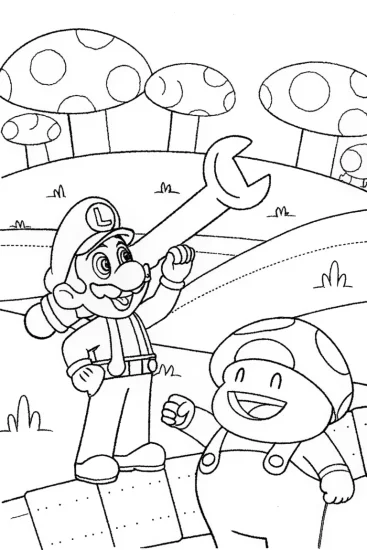 A coloring page of Luigi and Toad’s Racing Track Coloring Page