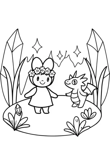 A coloring page of Kuromi’s Enchanted Crystal Cavern Coloring Page