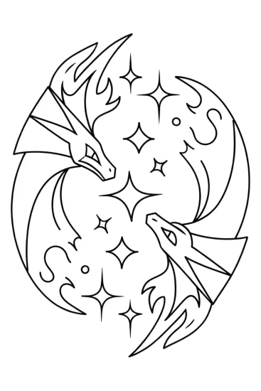 A coloring page of Reshiram and Zekrom’s Epic Duel Coloring Page