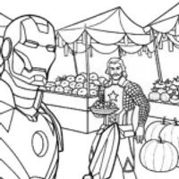 Avengers at the Galactic Market Coloring Page