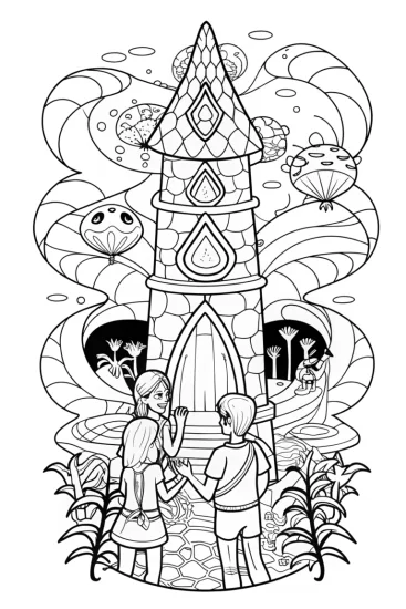 A coloring page of The Enchanted Tower of Champions Coloring Page