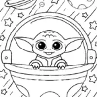 Baby Yoda’s Dreamy Starship Adventure Coloring Page