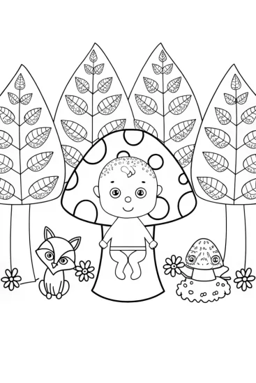 A coloring page of Baby’s Adventure in the Enchanted Forest Coloring Page