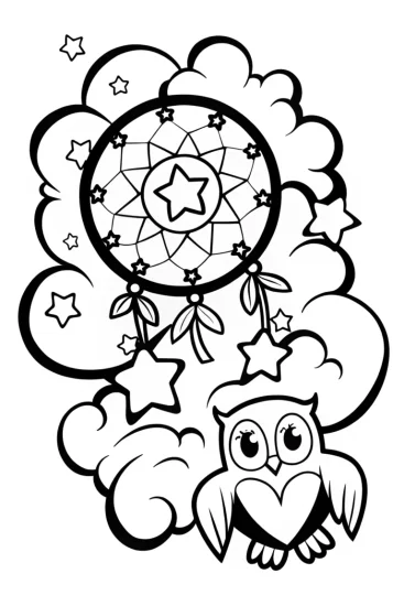 A coloring page of Starry Dreamcatcher Adventure Coloring Page