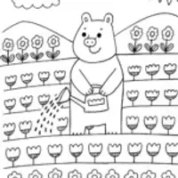 Whimsical Wombat Gardening Adventure Coloring Page