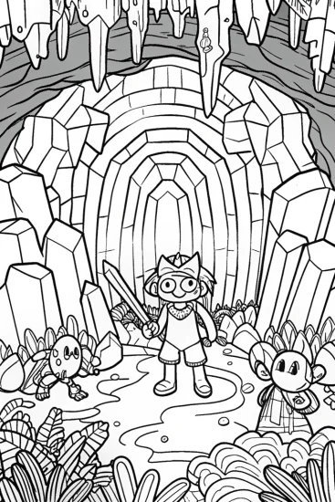 A coloring page of Demon Slayer’s Journey Through the Mystic Cavern