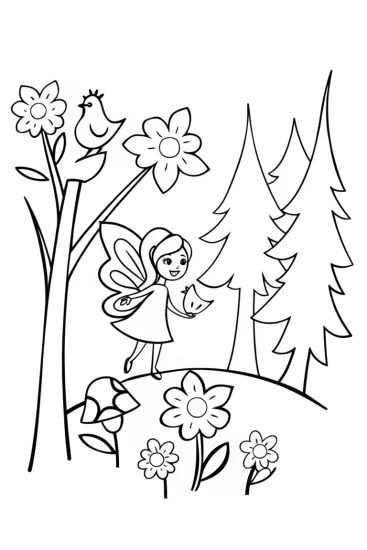 A coloring page of Fira the Fairy Feather Collector Coloring Page