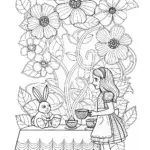 Alice’s Enchanted Forest Tea Party Coloring Page