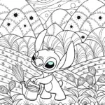 Stitch’s Galactic Garden Adventure Coloring Page
