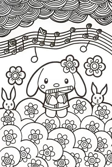 A coloring page of Cinnamoroll’s Cloudy Musical Adventure Coloring Page