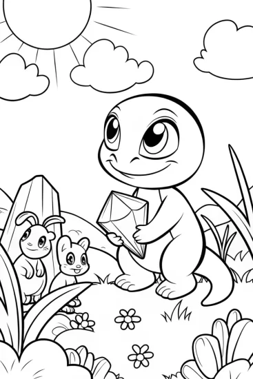 A coloring page of Godzilla’s Garden of Gigantic Gems Coloring Page