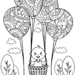 Baby’s Adventure in a Balloon Forest Coloring Page