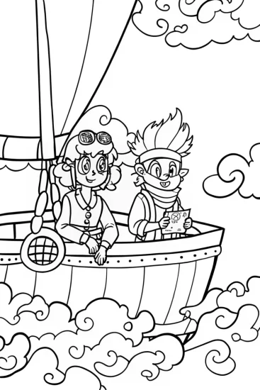 A coloring page of Anime Sky Pirates Coloring Page