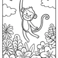 Playful Monkey Jungle Coloring Page