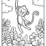 Playful Monkey Jungle Coloring Page
