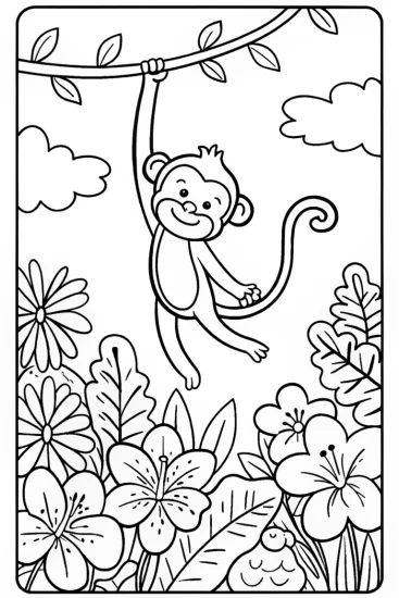 A coloring page of Playful Monkey Jungle Coloring Page