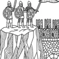 Heroes Defend the Crumbling Fortress Coloring Page