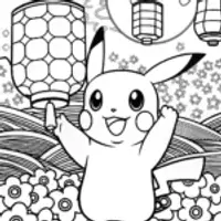 Pikachu’s Magical Lantern Festival Coloring Page