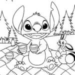 Stitch’s Cozy Patchwork Tea Party Coloring Page