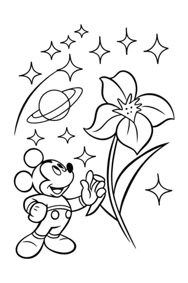 A coloring page of Mickey Mouse’s Galactic Garden Adventure Coloring Page