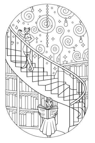 A coloring page of Belle’s Enchanted Library Adventure Coloring Page