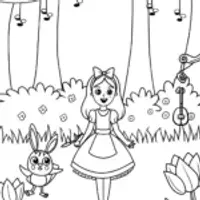 Alice and the Magical Forest Coloring Page