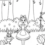 Alice and the Magical Forest Coloring Page
