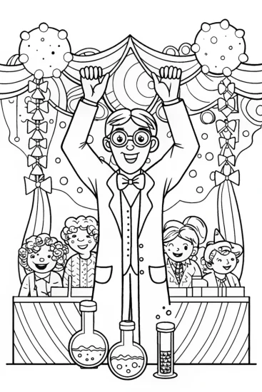 A coloring page of Blippi’s Fun Science Fair Coloring Page