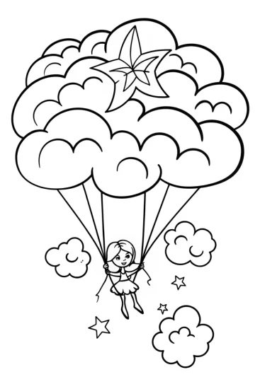 A coloring page of The Fairy’s Dreamy Balloon Ride Coloring Page